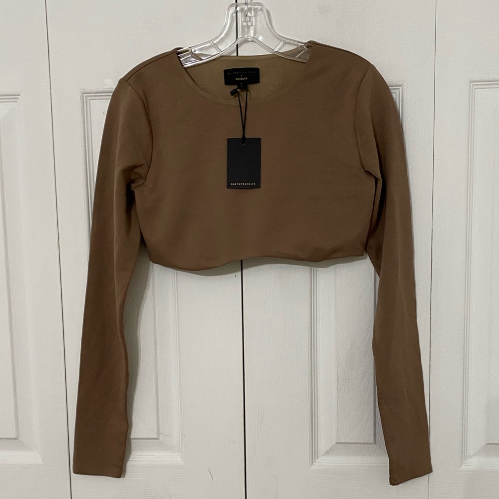 NWT MICHEAL COSTELLO X REVOLVE Ellis Taupe Cropped Top M - Picture 3 of 12